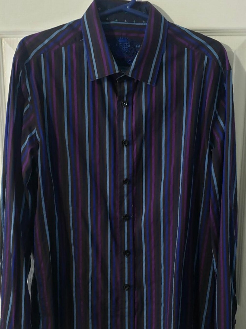MENS HOUSE OF LORDS PURPLE BLUE STRIPED SHIRT SIZE LARGE